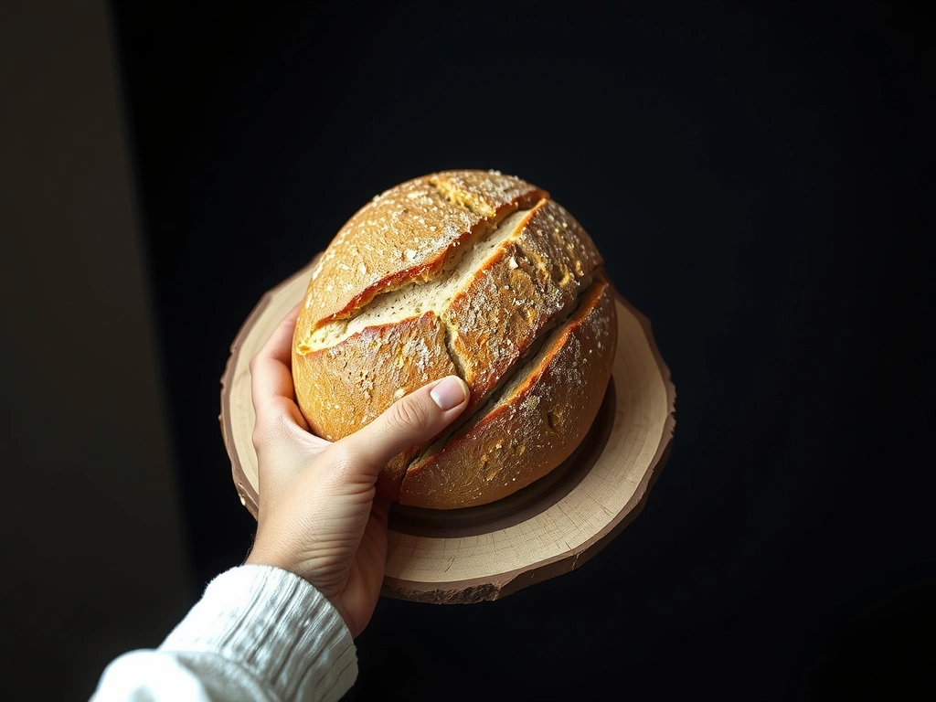 Hand hält frisches Brot
